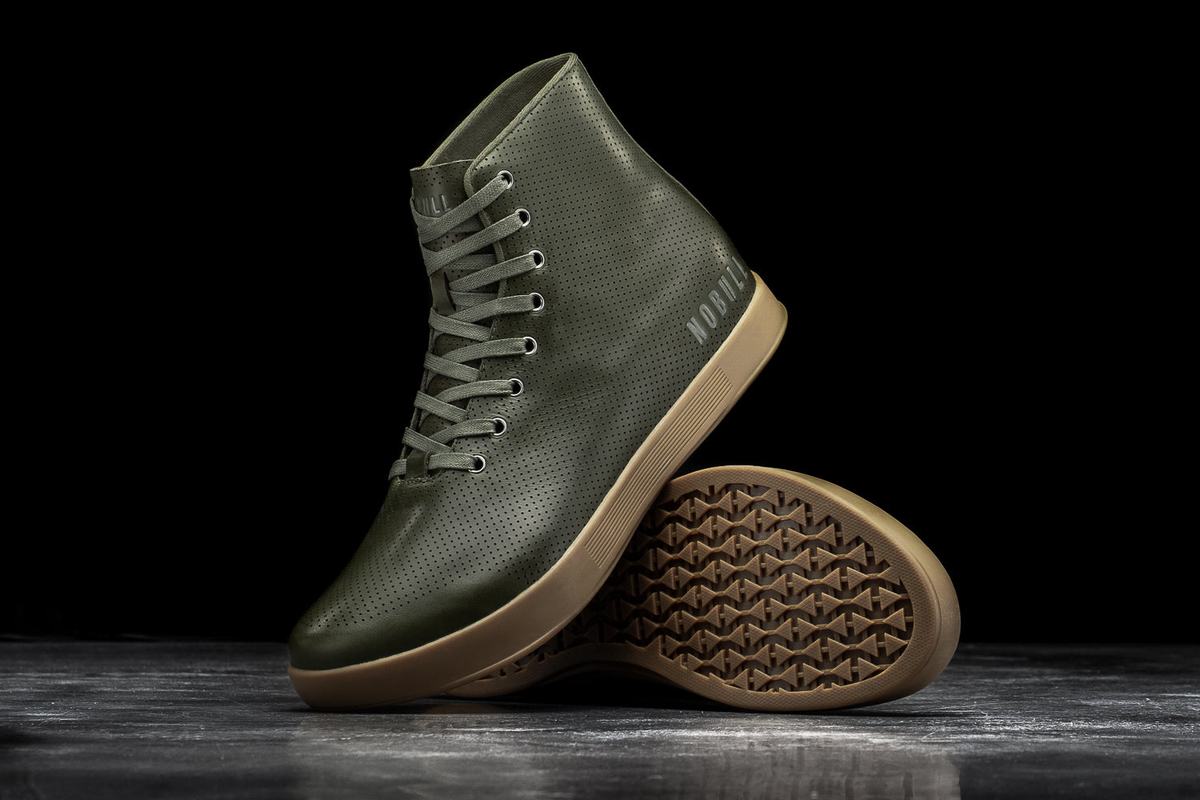 Nobull High-Top Army Leather Men's Trainers Olive | Australia (ZC5319)